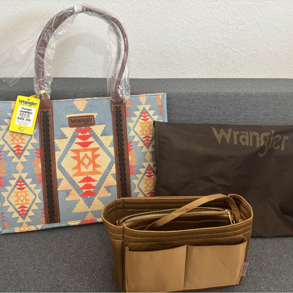Wrangler Women's Aztec Pattern Tote - Blue and Brown